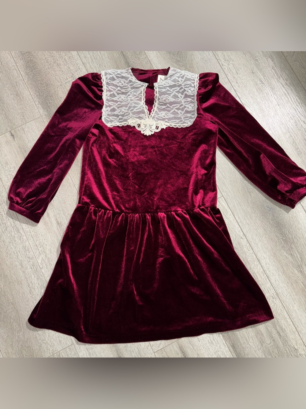 Whimsigoth Burgundy Velvet Dress Girls Size 14 Lace Collar Dark Academia Witchy